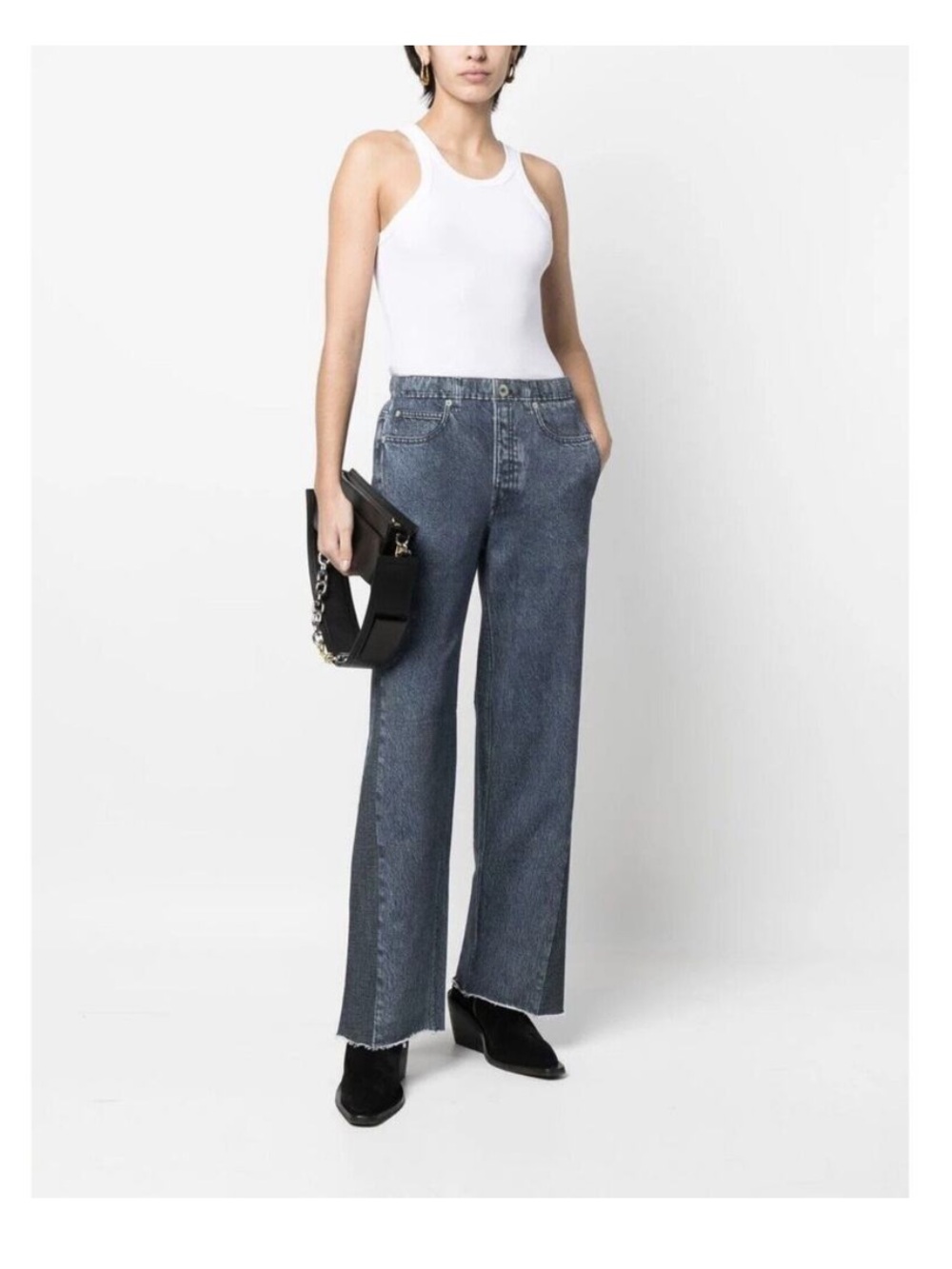 Rag & Bone Miramar Denim Printed Raw Hem Wide Leg French Terry Sweat Pants